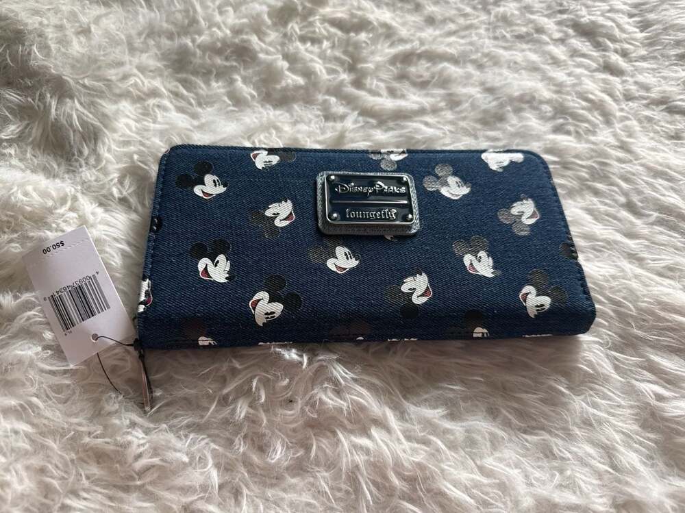 Disney Parks Loungefly Mickey‎ Mouse Denim All-Over Print Zip Around Wallet